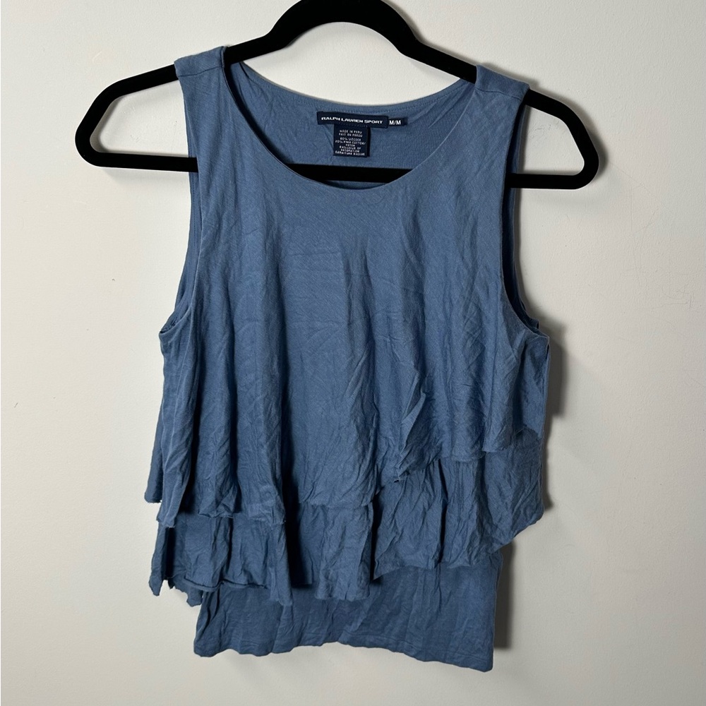 Y2K RALPH LAUREN SPORT women's blue tiered ruffle sleeveless blouse, M.